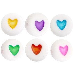 Letterkralen acryl hartjes multicolor, 6 stuks